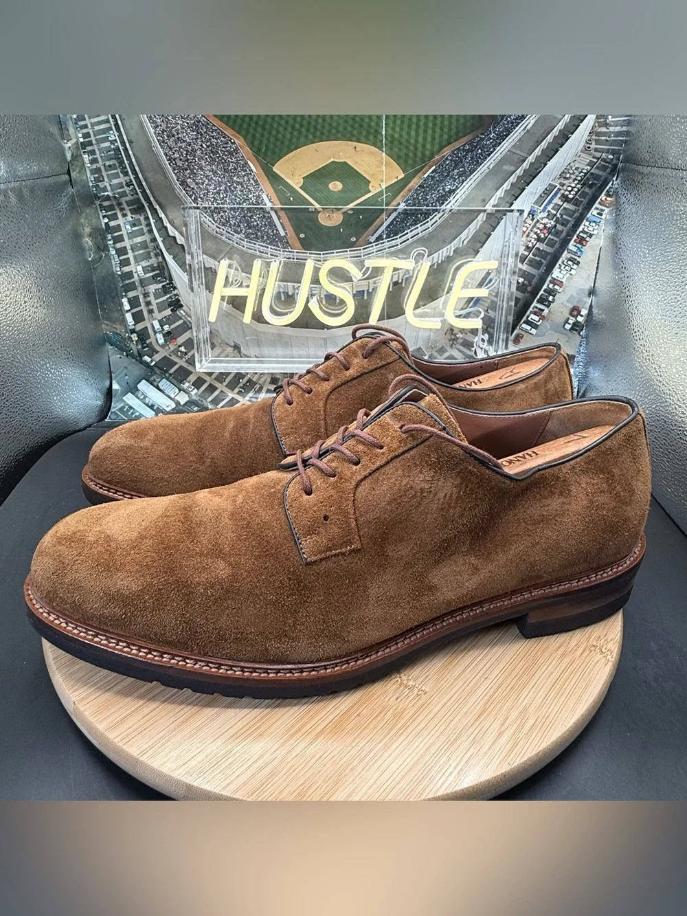 JOHNSTON & MURPHY MEN'S HARTFORD PLAIN TOE OXFORD SNUFF SUEDE SZ 12